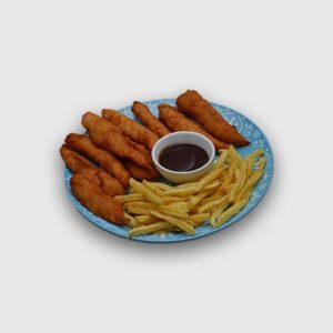 Churritos de pollo con patatas fritas